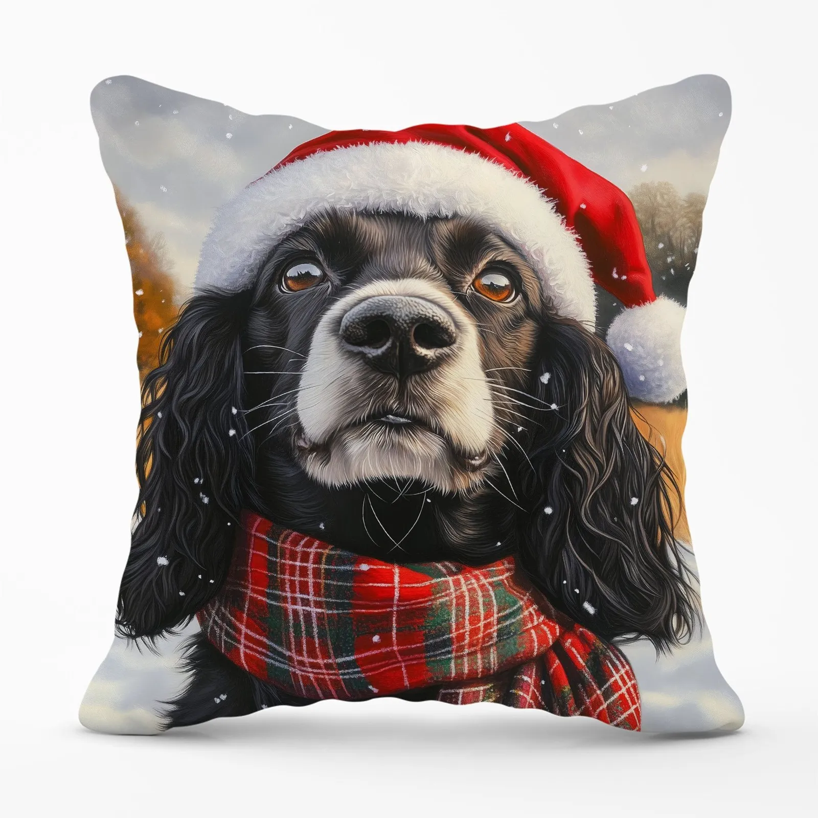 Warren Reed - Designer Christmas Cocker Spaniel Cushion in Black