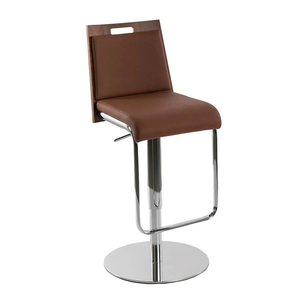 Angel Cerda Brown Leatherette Swivel Bar Stool with Walnut Finish