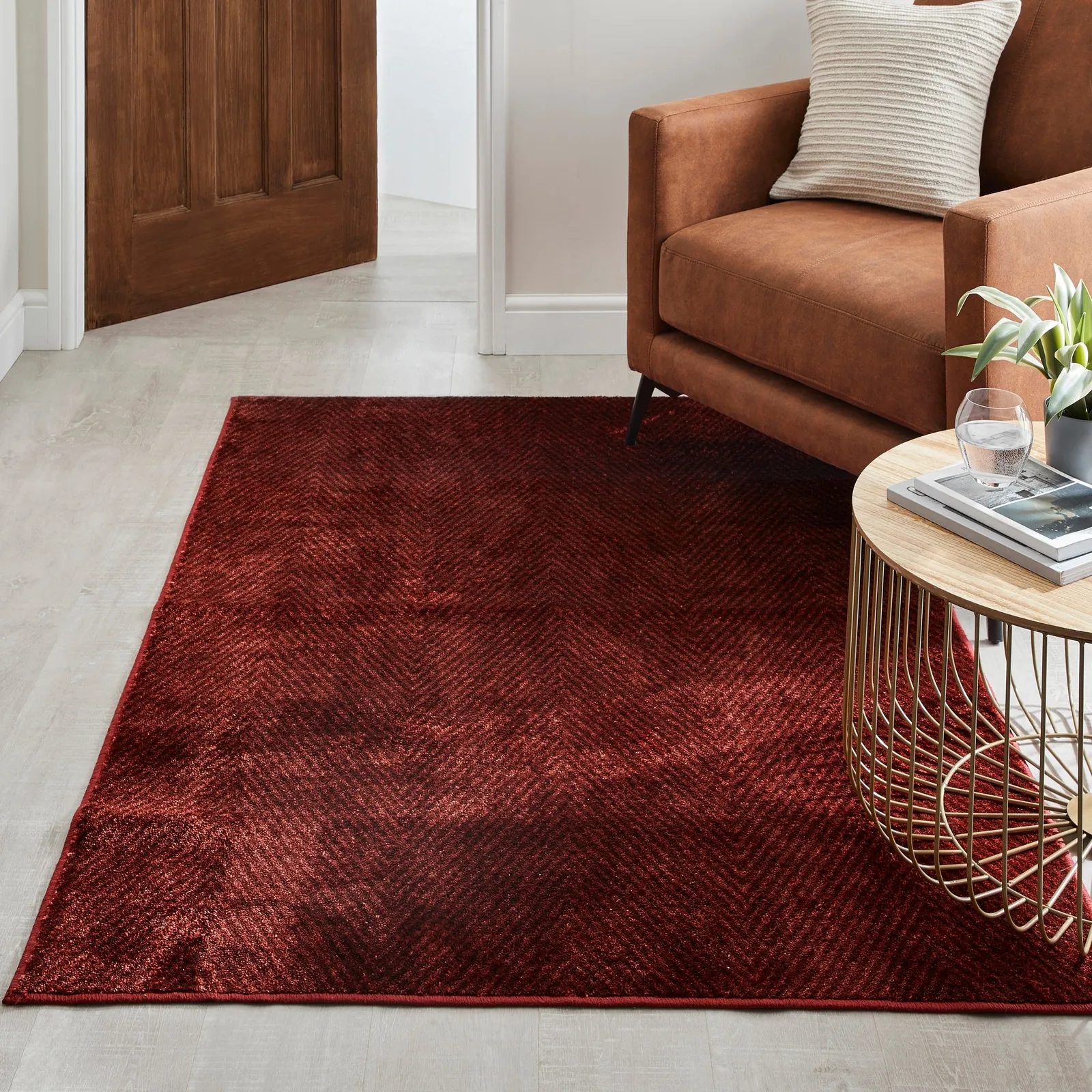 Printed Nylon Chevron 120cm x 170cm Rug Claret