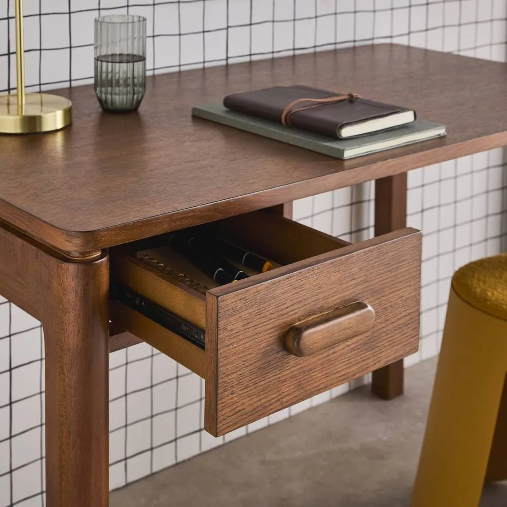 sweeek Rubberwood desk oak veneer 1 drawer in Dark Brown 6