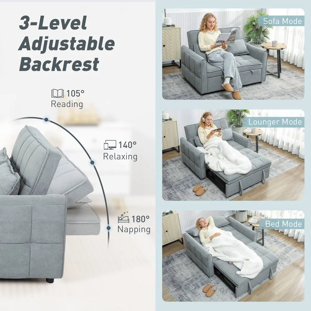 HOMCOM 2 Seater Sofa Bed, 3-in-1 Sleeper Sofa with Adjustable Backrest in Grey 6