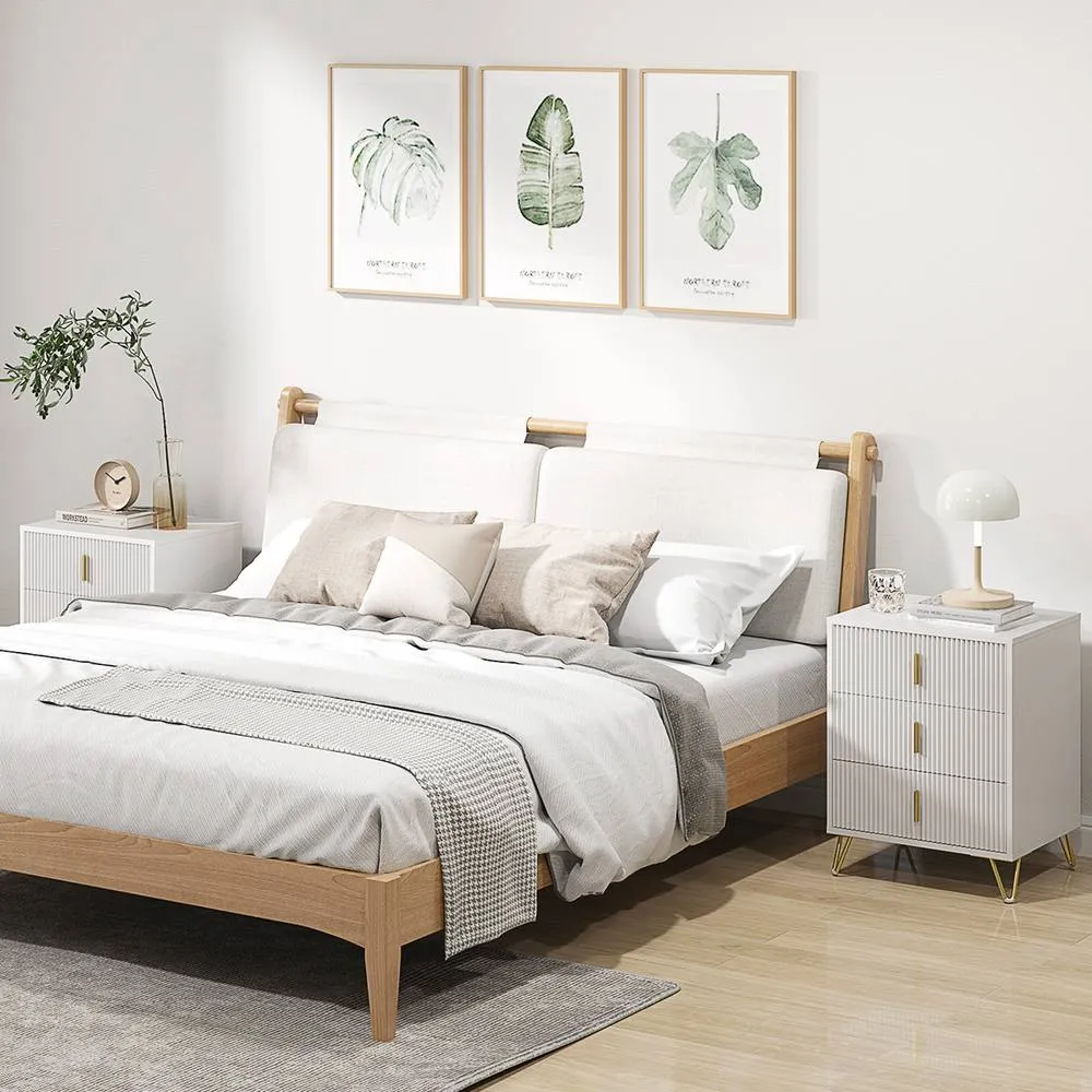 HOMCOM 3 Drawer Dresser Set of 2, Chest of Drawers Storage Cabinet, White