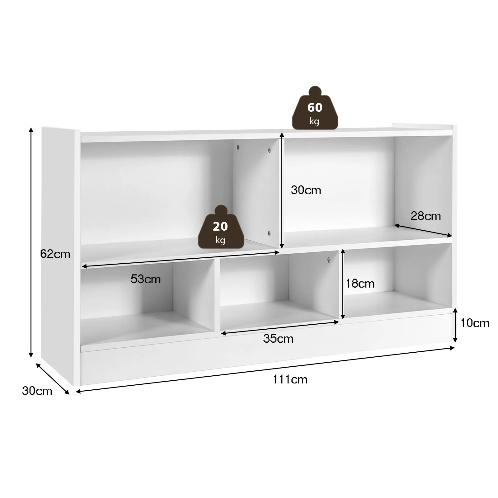 Costway Wooden Cube Bookcase 2 Tier Open Storage Shelving Unit with 5 Compartments in White 2