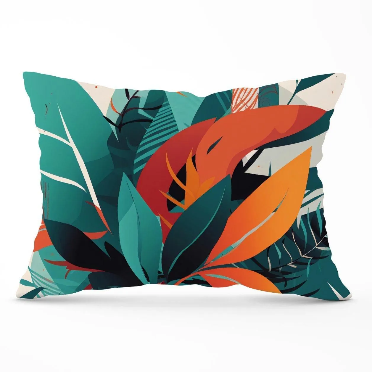 Warren Reed - Designer Green Orange Tropical Leaves Cushions