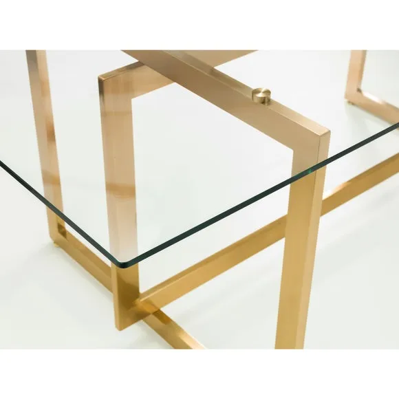 Minori 6 Seater Rectangular Glass Top Dining Table, Gold 6