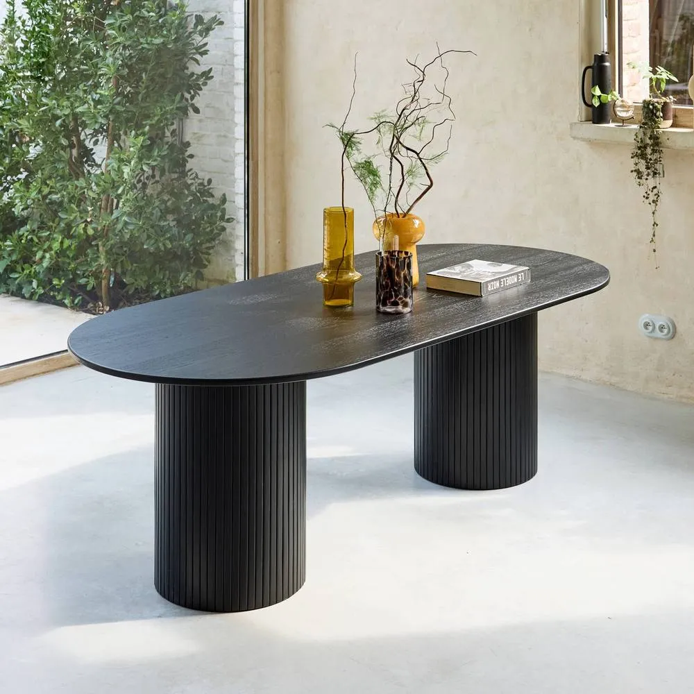 sweeek Oval dining table with oak veneer, seats 8 in Black 4