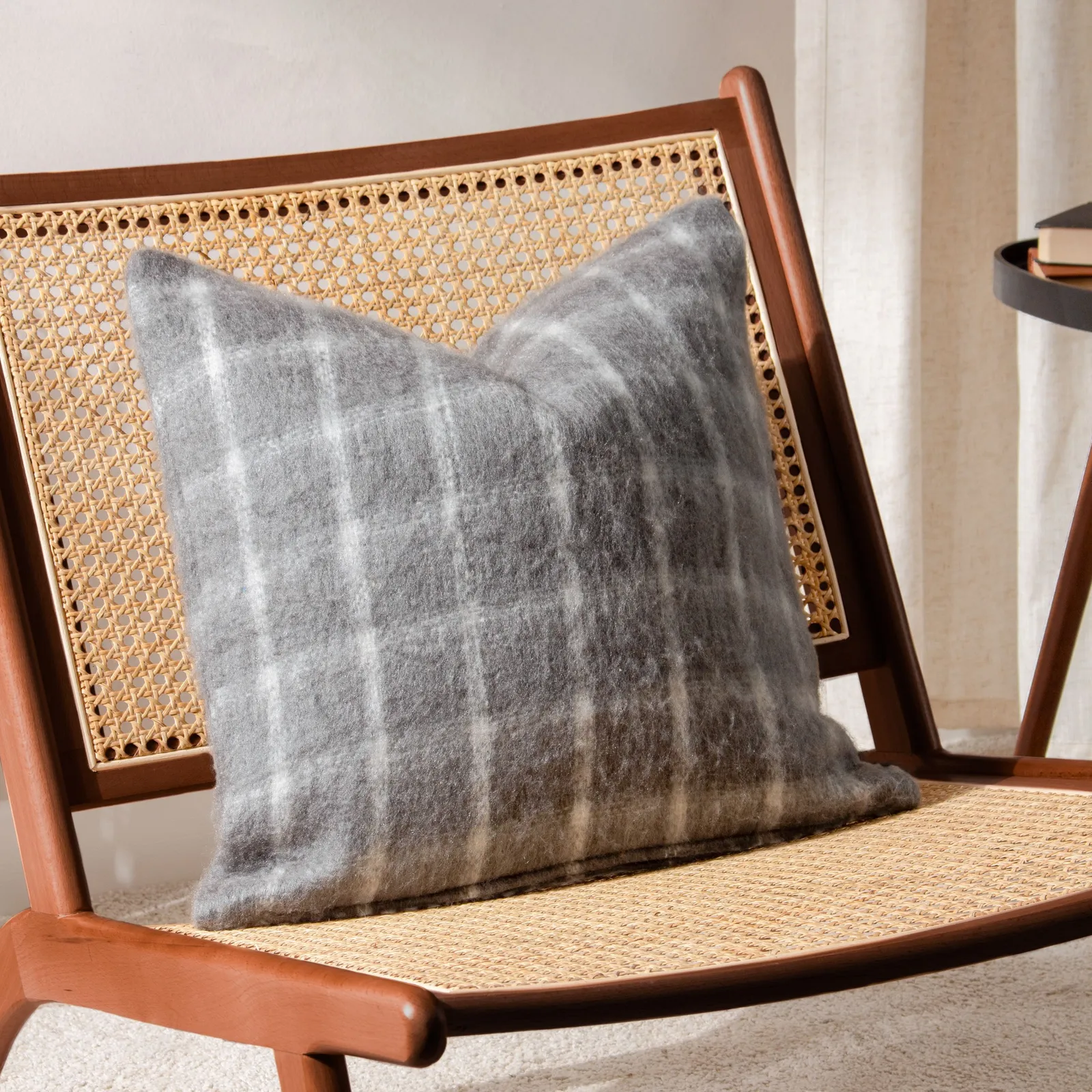 Yard Yarrow Check Faux-Mohair Cushion in Light Grey