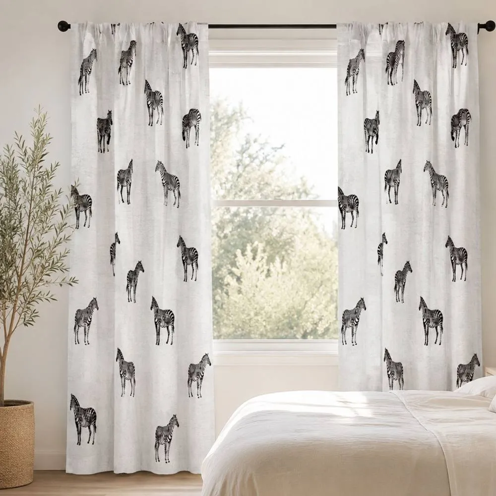 Smart Living Tribal Zebra Curtains Pair with Tie Backs - Safari Animal Print 3