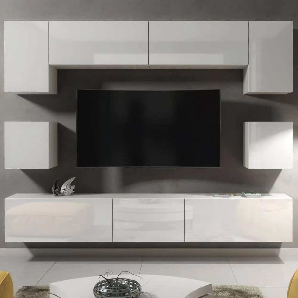 Creative Furniture Panorama Wall TV Unit - White with Gloss Doors