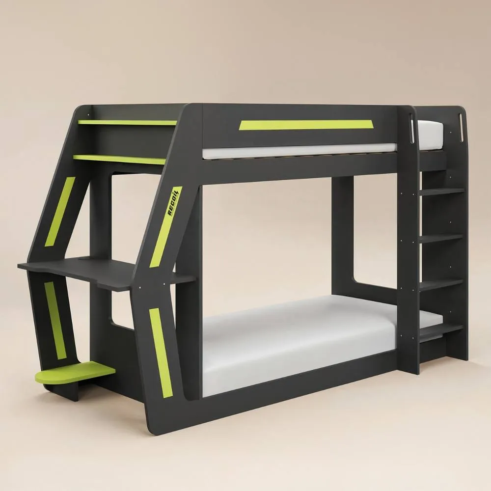 Flair Alister Gaming Bunk Bed with Desk Charcoal & Green 3