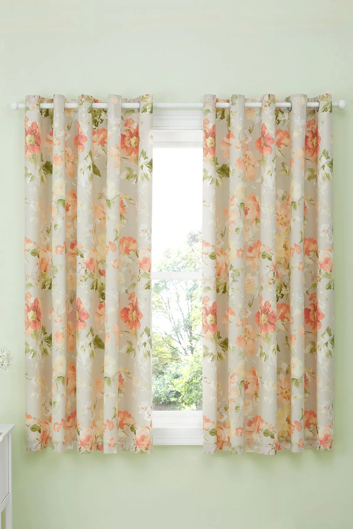 Dreams & Drapes 'Florette' Hand Painted Floral Print Light Filtering Eyelet Curtains in Natural