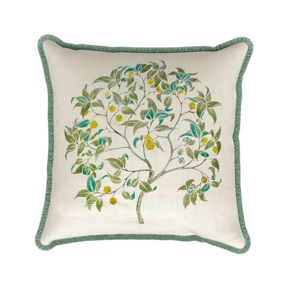 V&A 'The Ornamental Tree' Cotton Cushion in Green