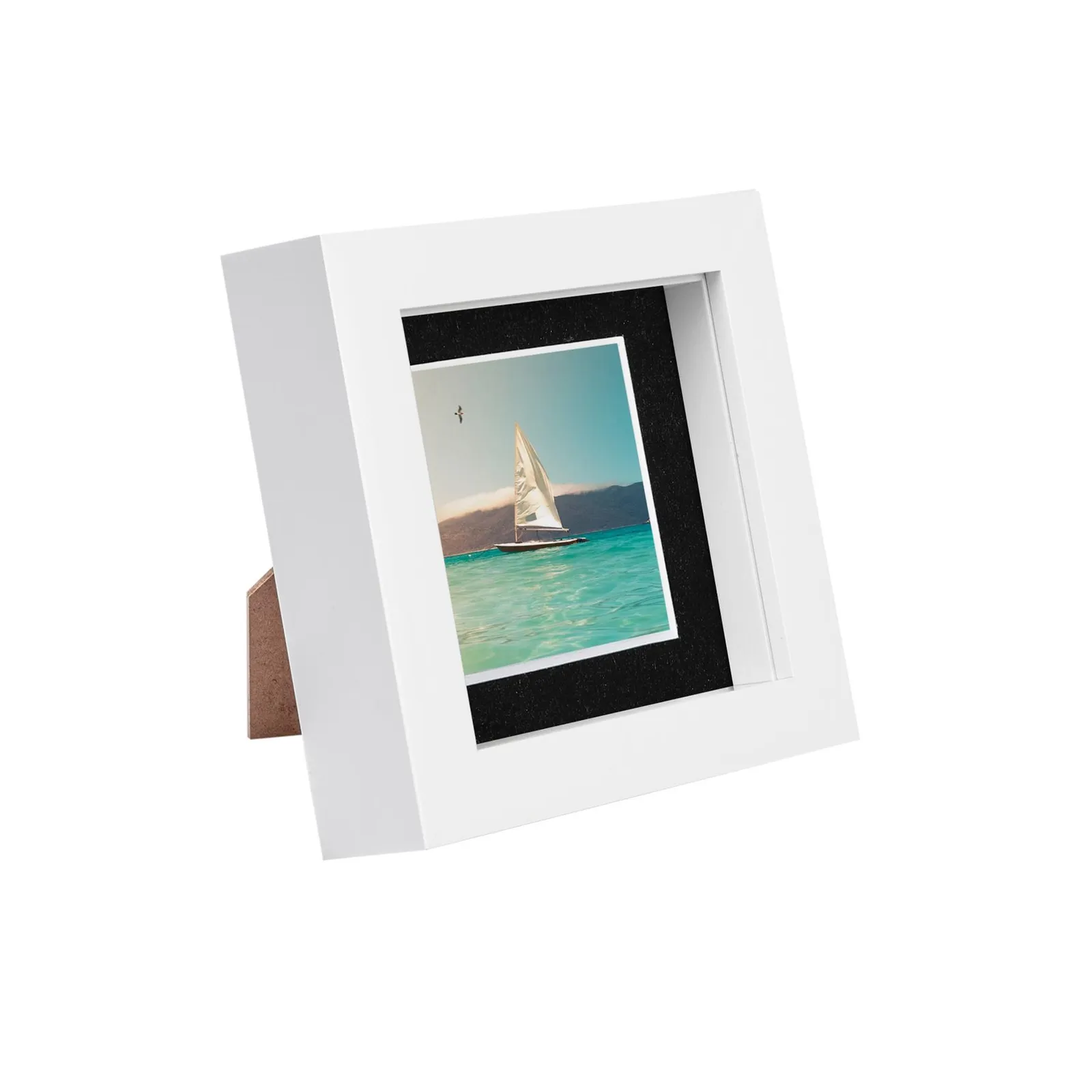Nicola Spring 4" x 4" White 3D Box Photo Frame - 2" x 2" Mount in Black