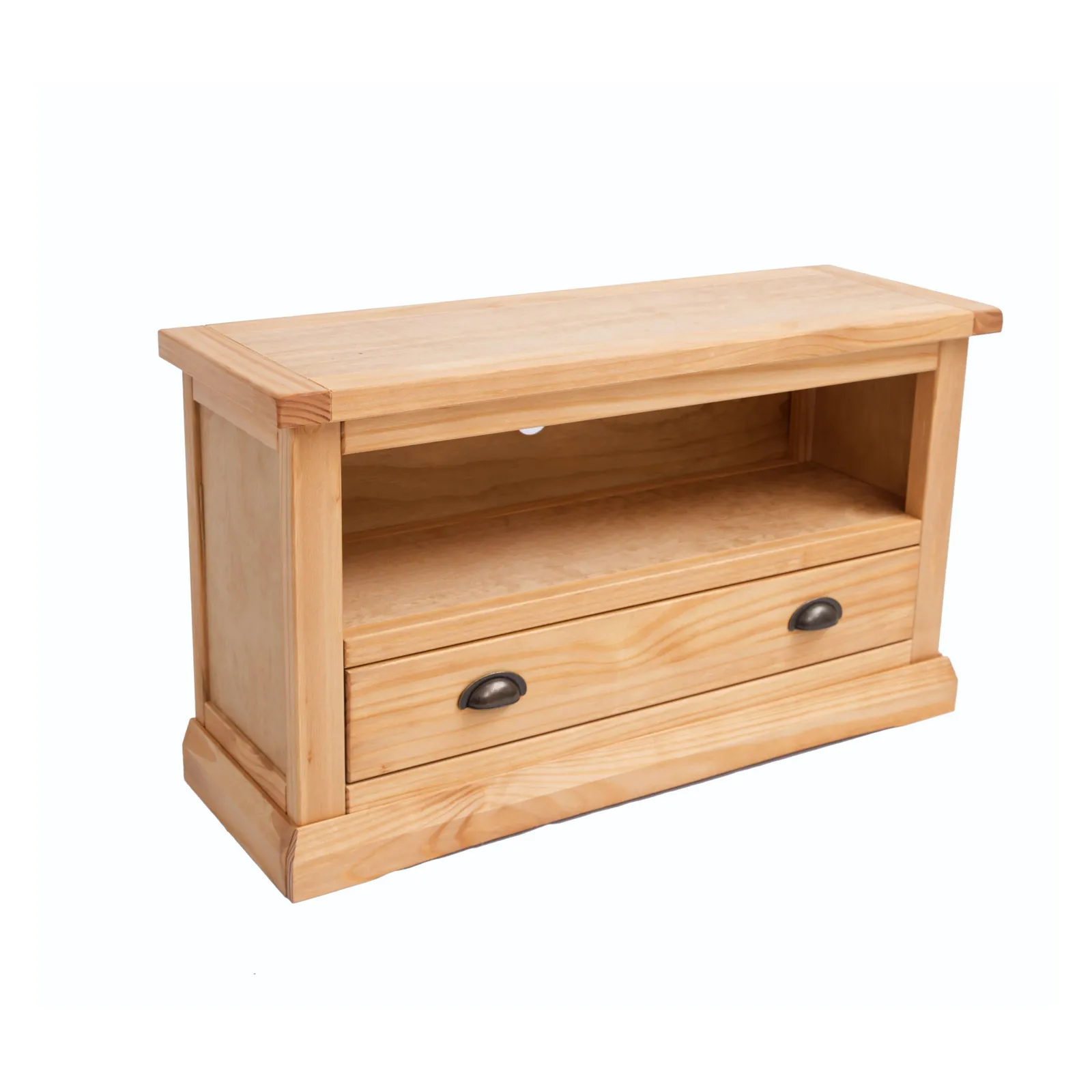 Cabinet Bits Lucca Waxed 1 Drawer TV Cabinet Brass Cup Handle in Light Brown 3