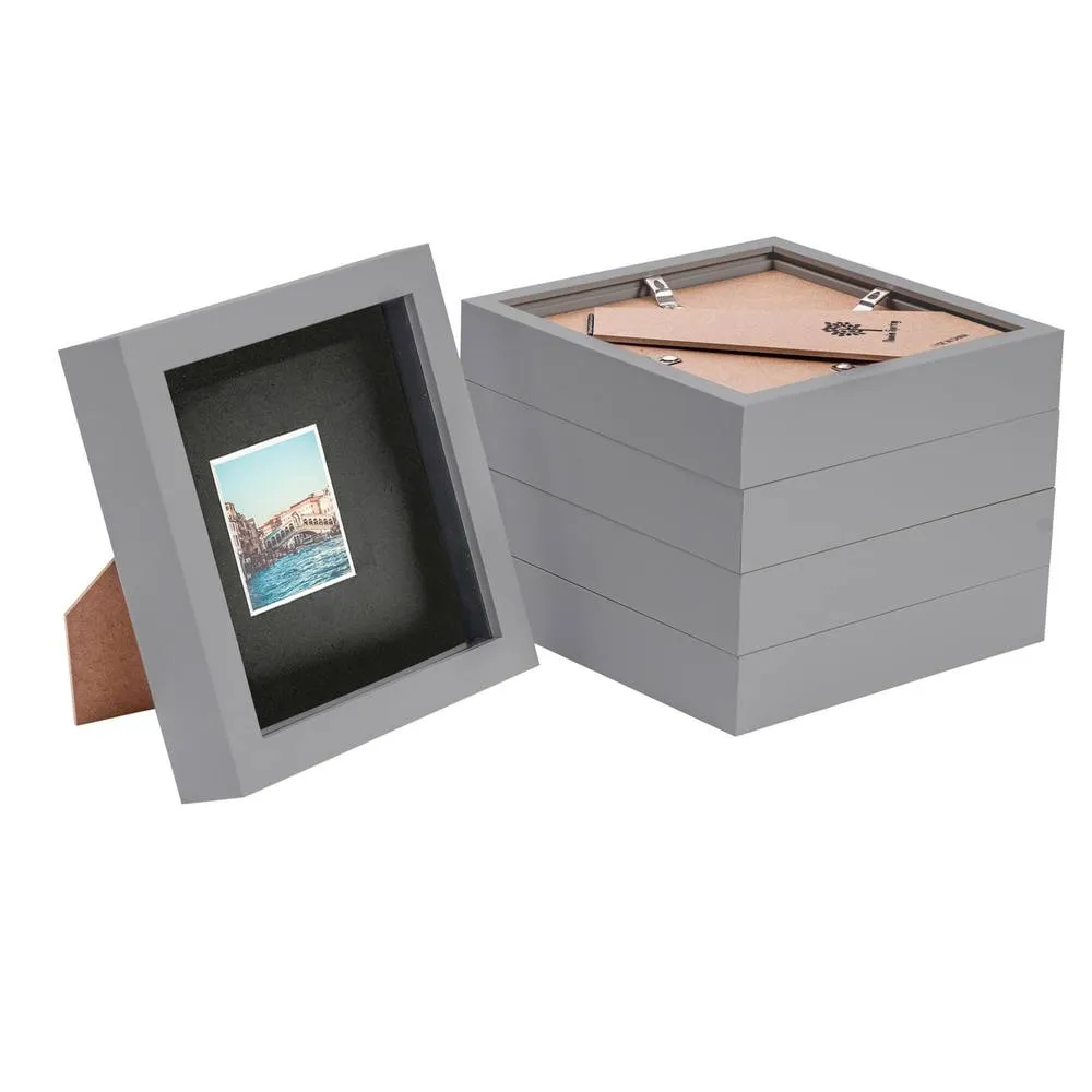Nicola Spring 3D Box Photo Frames with 2" x 2" Mounts - 6" x 6" - Grey - Pack of 5 in Black