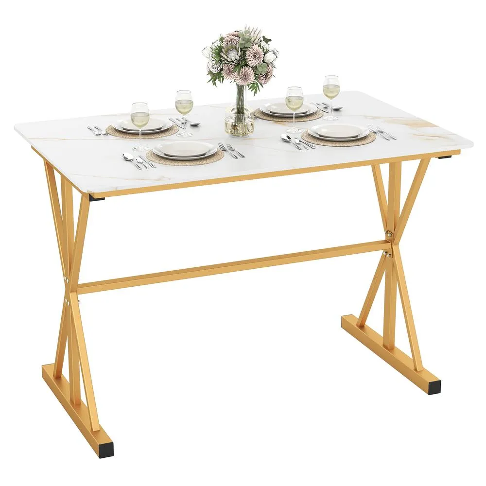 Costway Modern Sintered Stone Dining Table Rectangular Kitchen Table in White 3