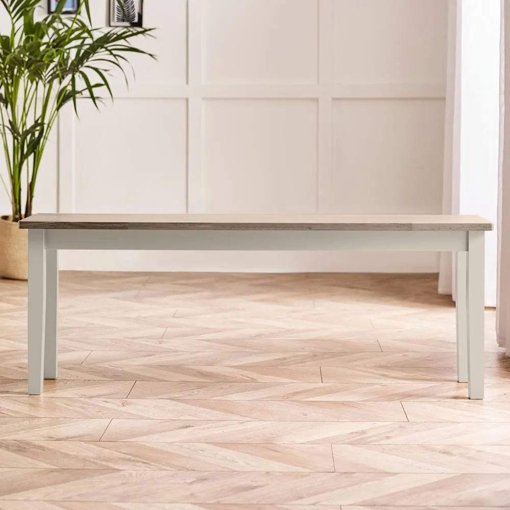 FurnitureboxUK Tenby Whitewashed &Grey Solid Wood Large Dining Bench in White 2