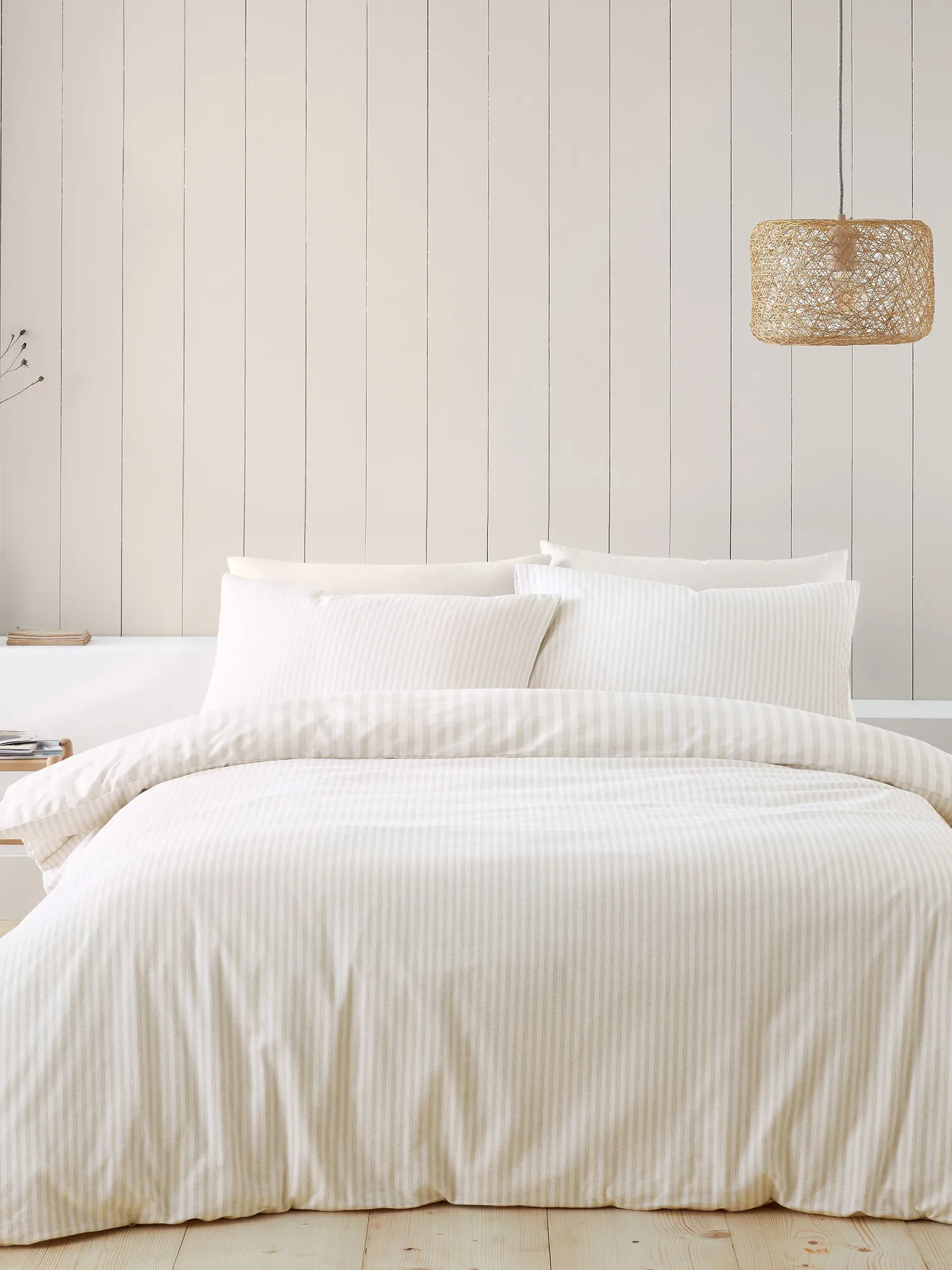 Catherine Lansfield Brushed Stripe 100% Cotton Duvet Cover Set in Natural 2
