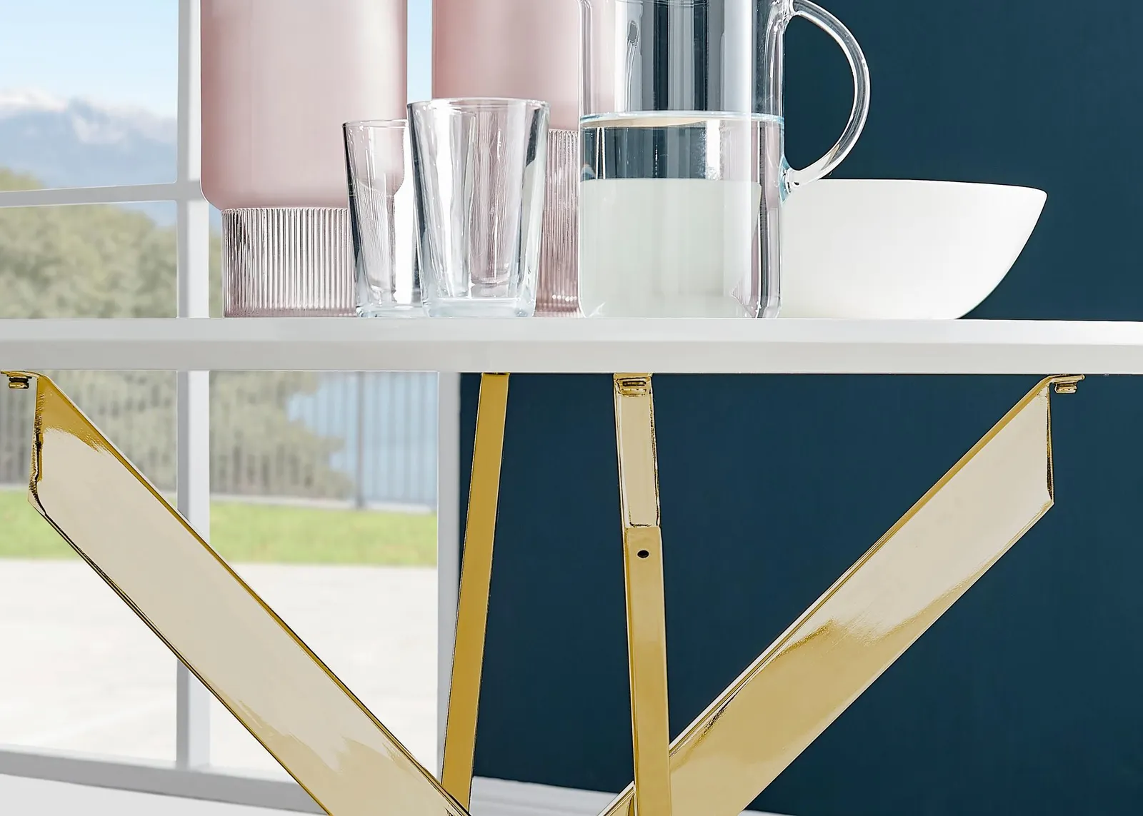 FurnitureboxUK Novara 100cm Round 4-Seater Dining Table With Gold Chrome Legs in White 4