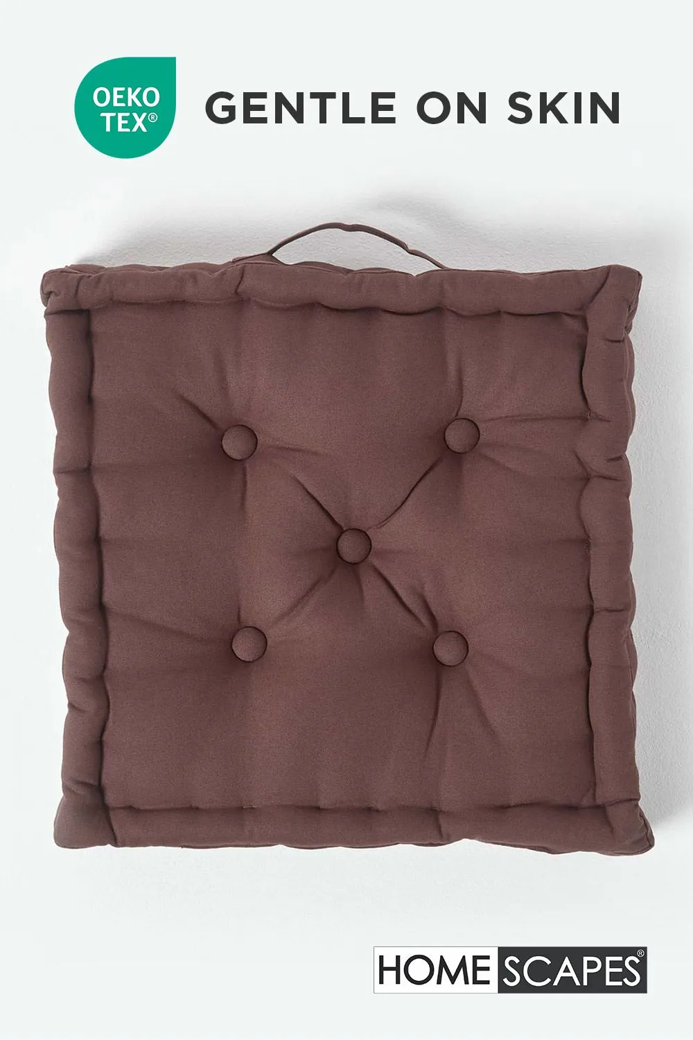 Homescapes Plain Cotton Floor Cushion in Chocolate 3
