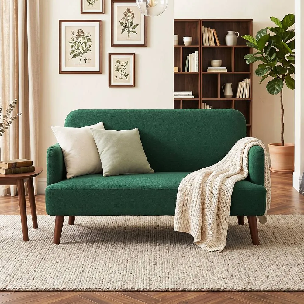 HOMCOM 2 Seater Sofa with 21cm Thick Padding & Wood Legs, Dark Green
