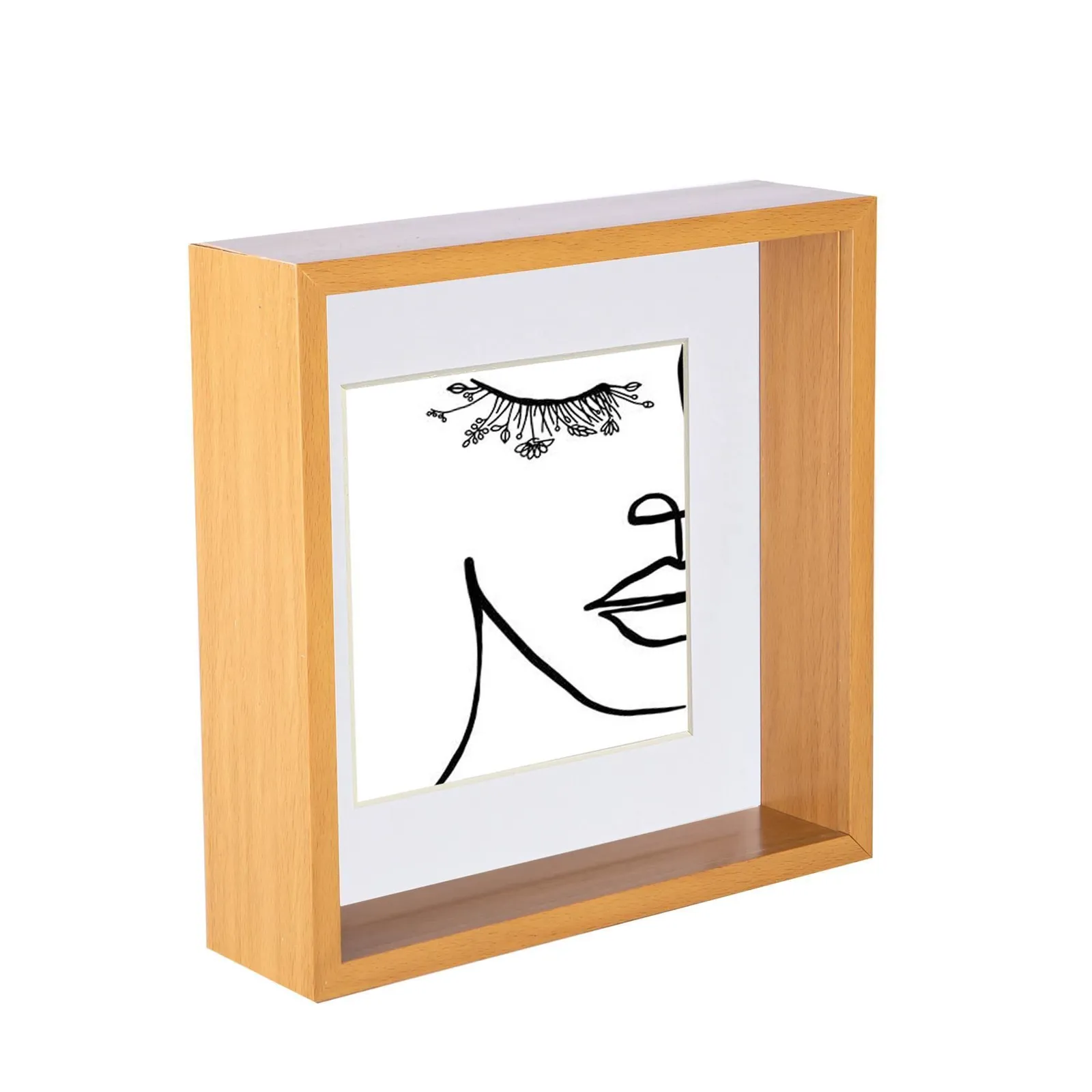 Nicola Spring 3D Deep Box Photo Frame - 8 x 8" with 6 x 6" Mount - Light Wood in White 1