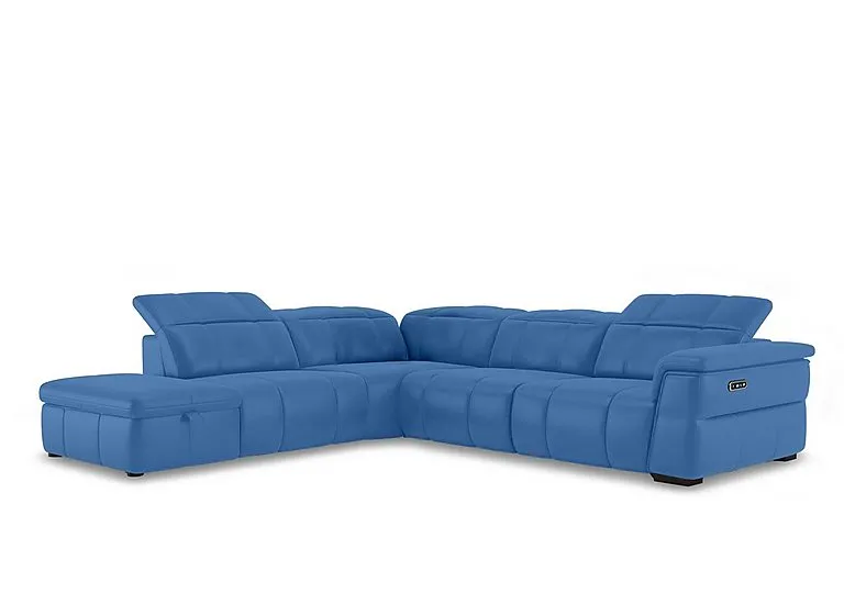 Inca NC Leather Power Recliner Left Hand Facing Corner Sofa with Power Headrests and Storage Chaise End - Aegean - Sofas and Armchairs - In Time for Christmas