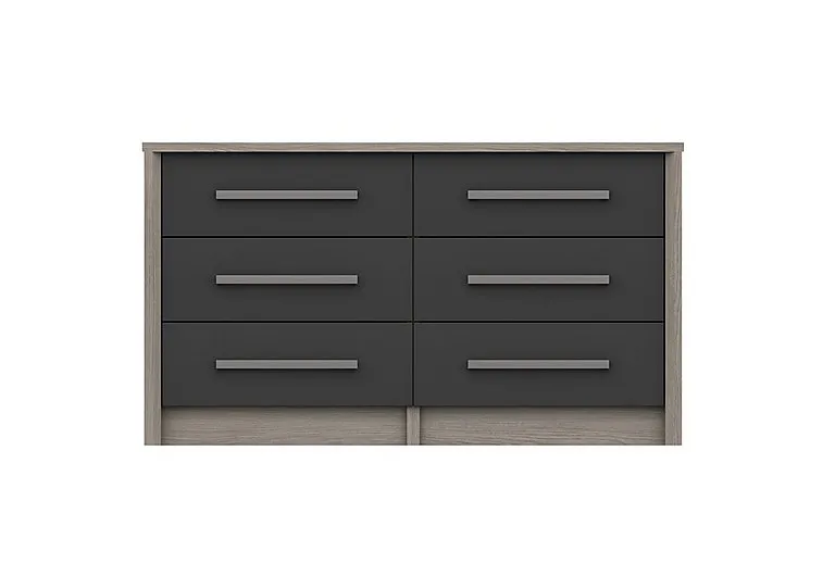 Euston 6 Drawer Wide Chest - Grey Oak/Graphite Gloss