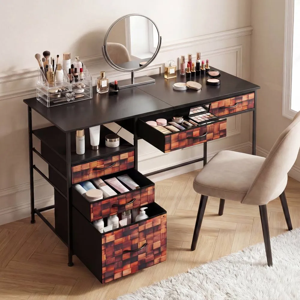 Costway 120 CM Computer Desk Home Office Desk w/Shelf & Drawers Study Desk in Brown 6