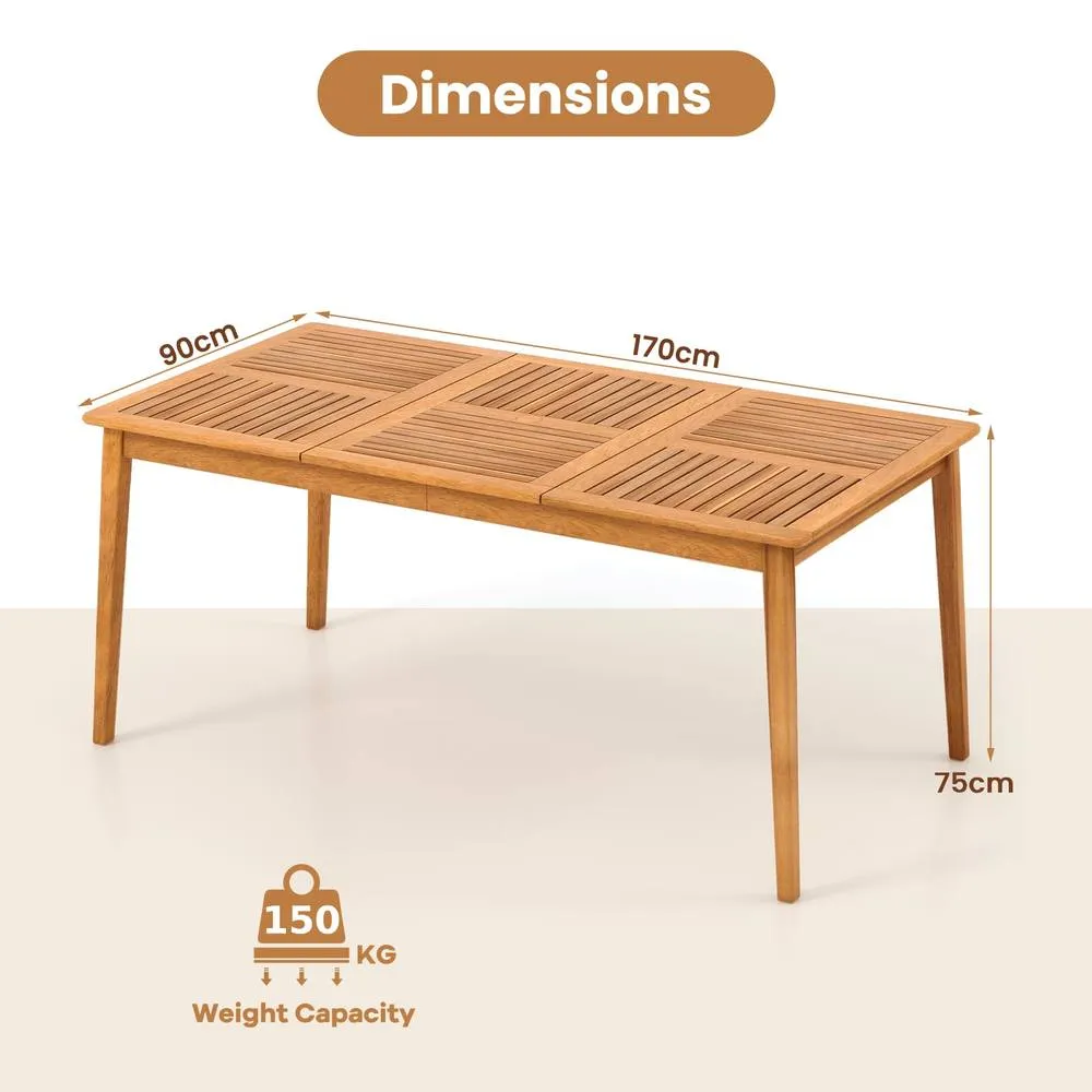 Costway Patio Table Outdoor Acacia Wood Dining Table for 6 People-Natural in Natural 2