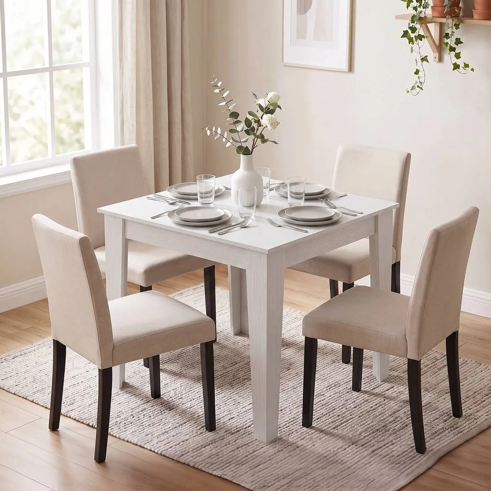 HOMCOM Dining Table for 4, 80L x 80W x 75Hcm, White 2