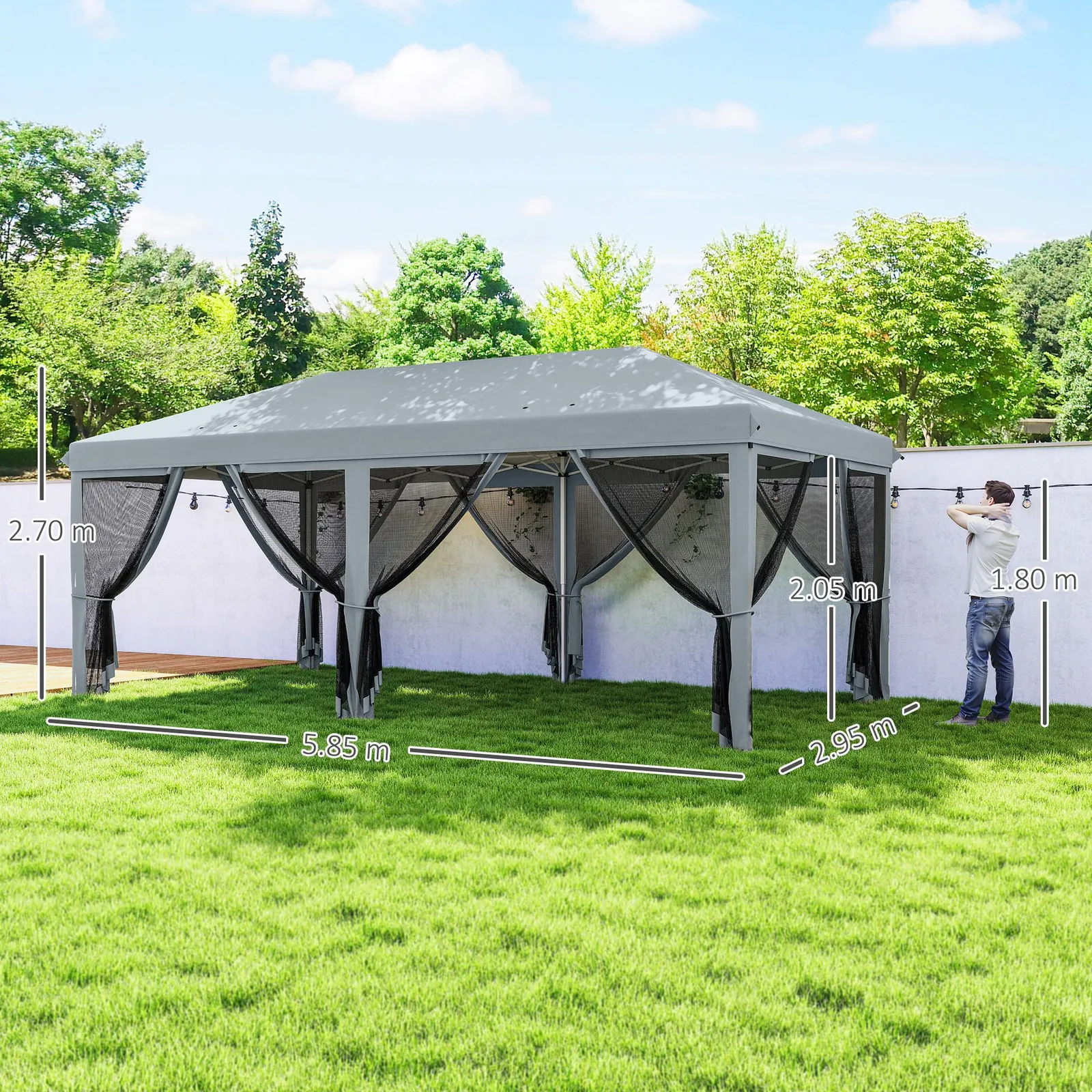 OUTSUNNY 6 x 3m Pop Up Party Tent Canopy with 6 Removable Sidewalls in Grey 3