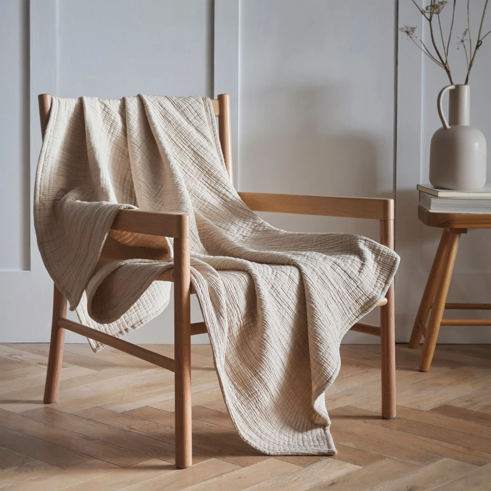 Portfolio Home Aalborg 100% Cotton Textured Throwover Bed Throw Blanket 150 x 200 cm in Natural