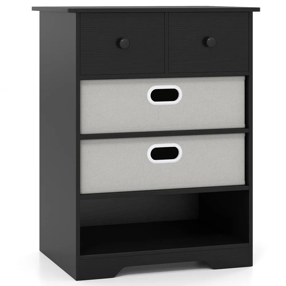 Costway 4-Drawer Dresser Modern Chest Storage Organizer w/Open Shelves in Black