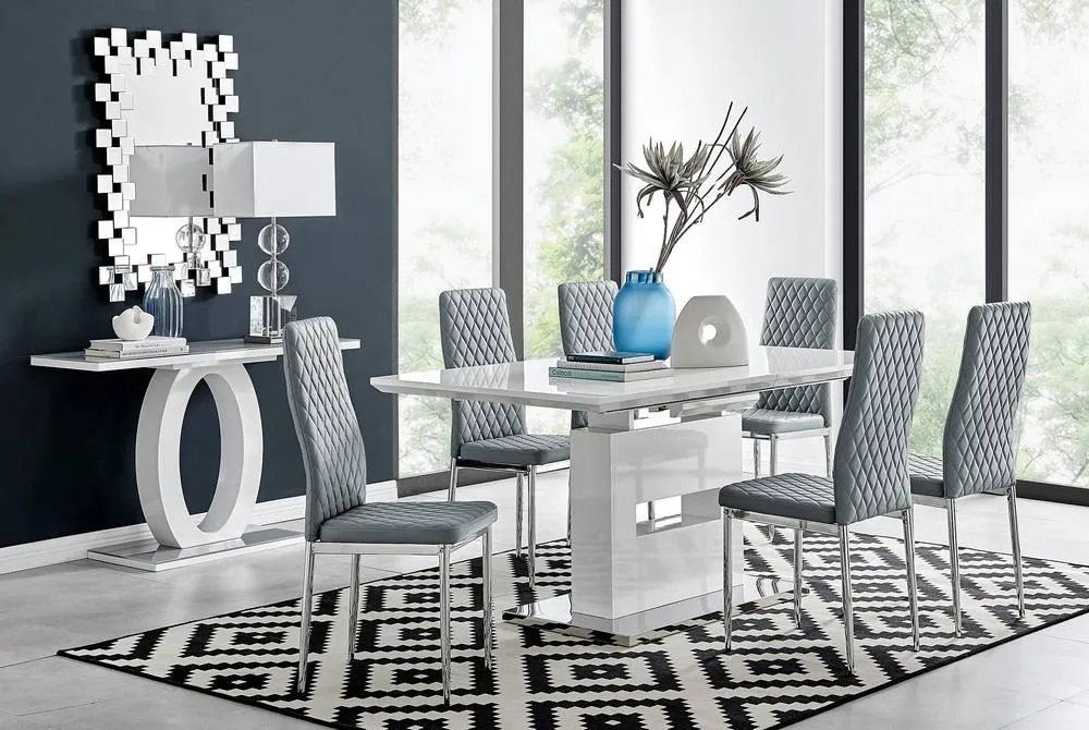 FurnitureboxUK Arezzo Large Extending Dining Table & 6 Milan Chairs in Grey 1