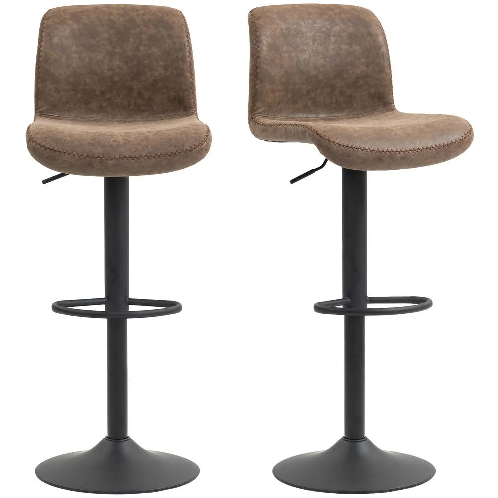HOMCOM Barstools Set of 2, Dining Stools with Backrest & Footrest in Brown 2