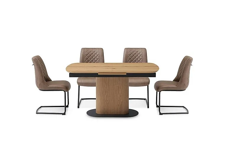 Jayden Pop Up Extending Dining Table and 4 Faux Leather Cantilever Chairs - 140-cm - Light Brown