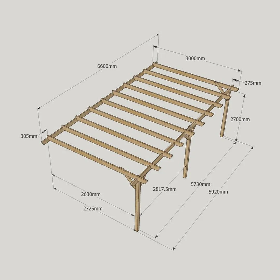 Rutland County Garden Furniture Ltd Wall Mounted Garden Pergola 3 Posts, Wood, L360 x W600 x H270cm, Brown in Green 4
