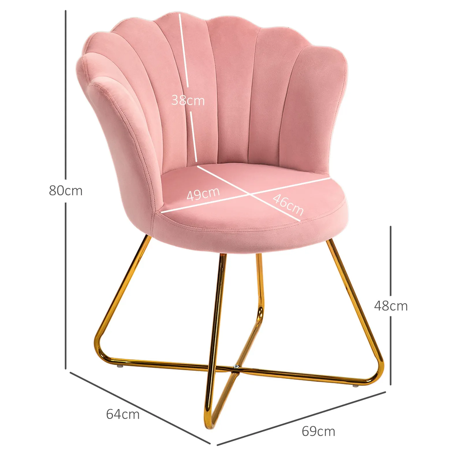 HOMCOM Accent Chair, Velvet Armchair with Lotus Backrest, Steel Legs in Pink 3