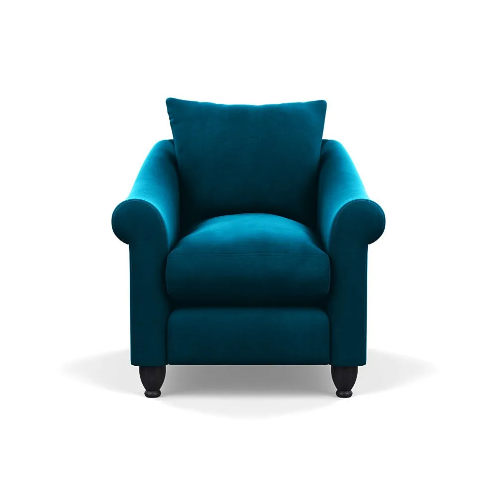 Heal's Devon Armchair Velvet Teal Black Stain Beech Feet 1
