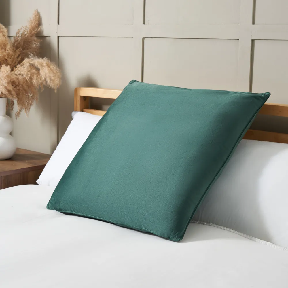 Large Velour Piped Cushion, Green 1