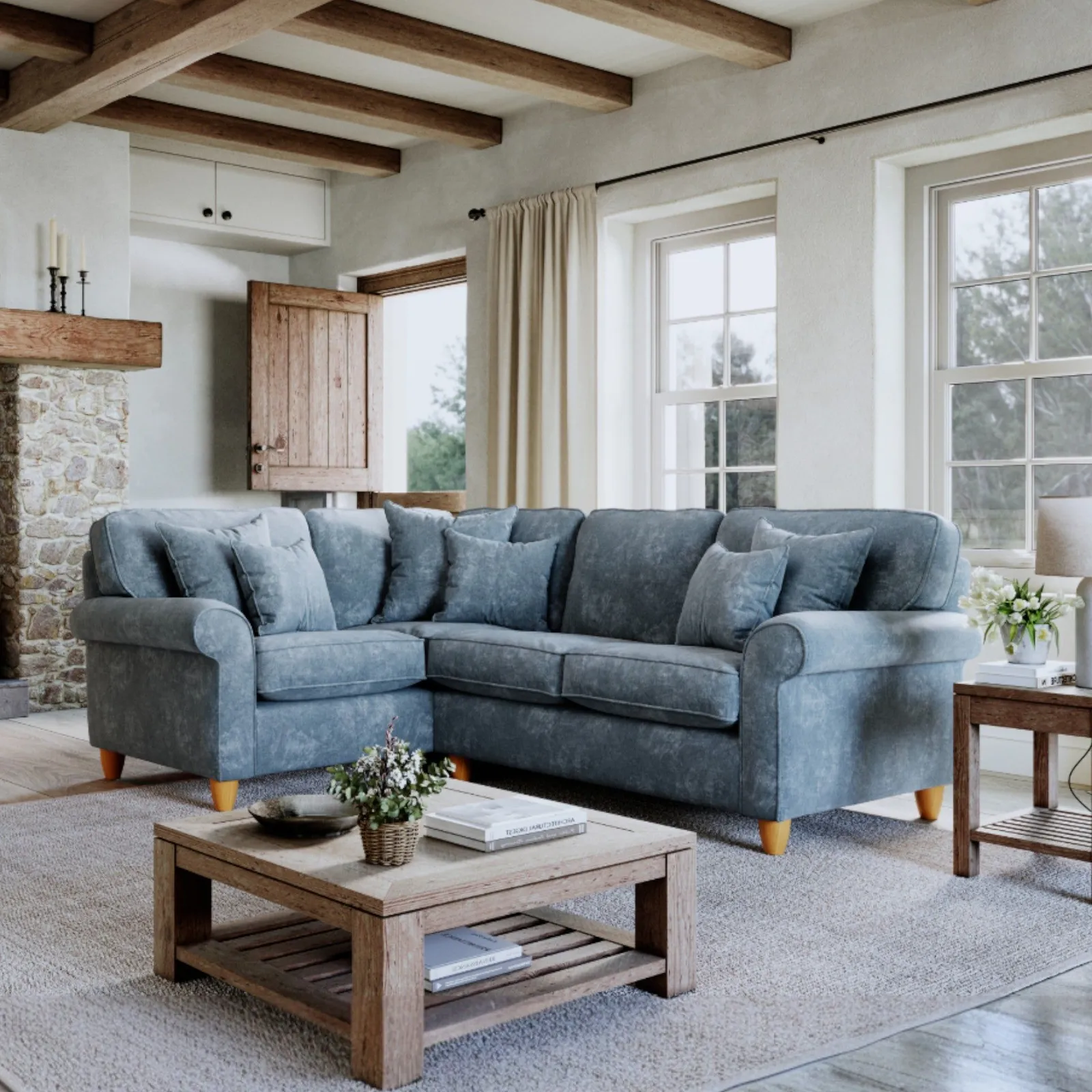 The Great Sofa Company Flora 1 Corner 2 Sofa Glory Steel in Dark Blue