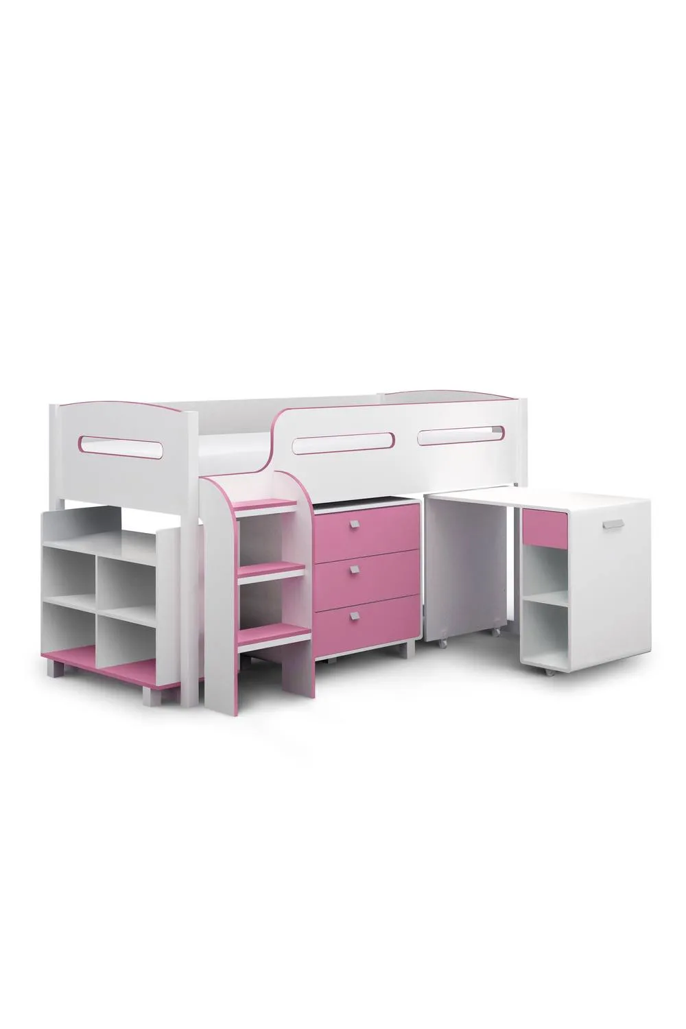 Julian Bowen Kimbo Single Pink & White Midsleeper Cabin Bed with Desk 3