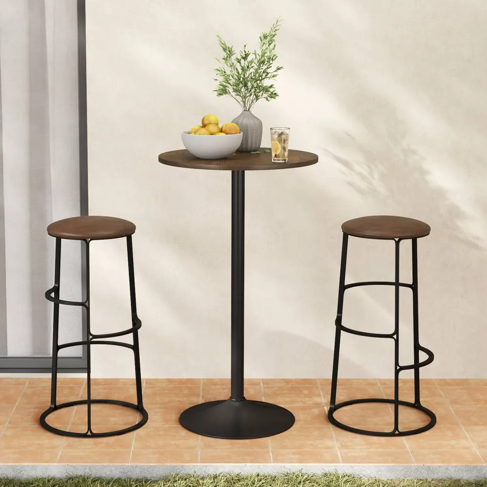 Costway Round Bistro Table Height Adjustable Cocktail Table Pub Snack Table in Brown 4