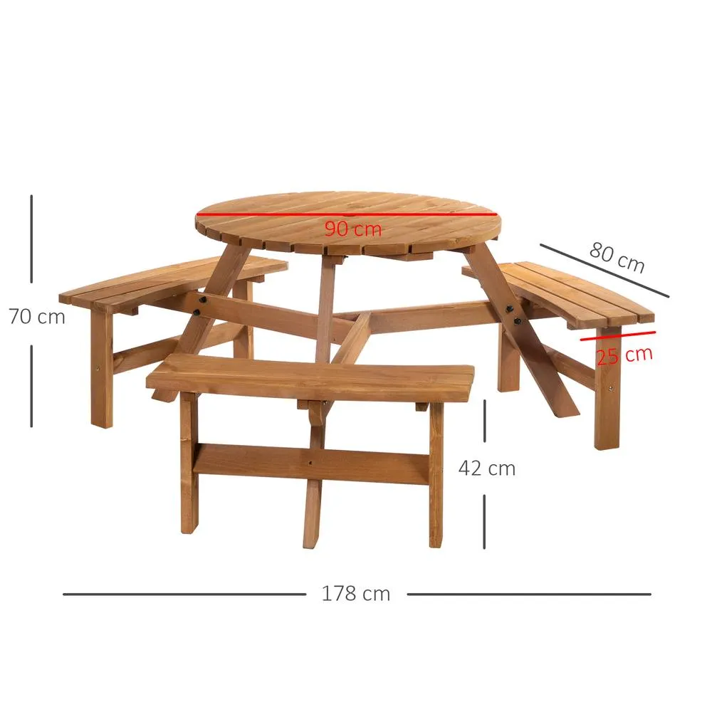 OUTSUNNY 6 Person Fir Wood Table Bench Set Outdoor Garden Patio, Brown in Natural 3