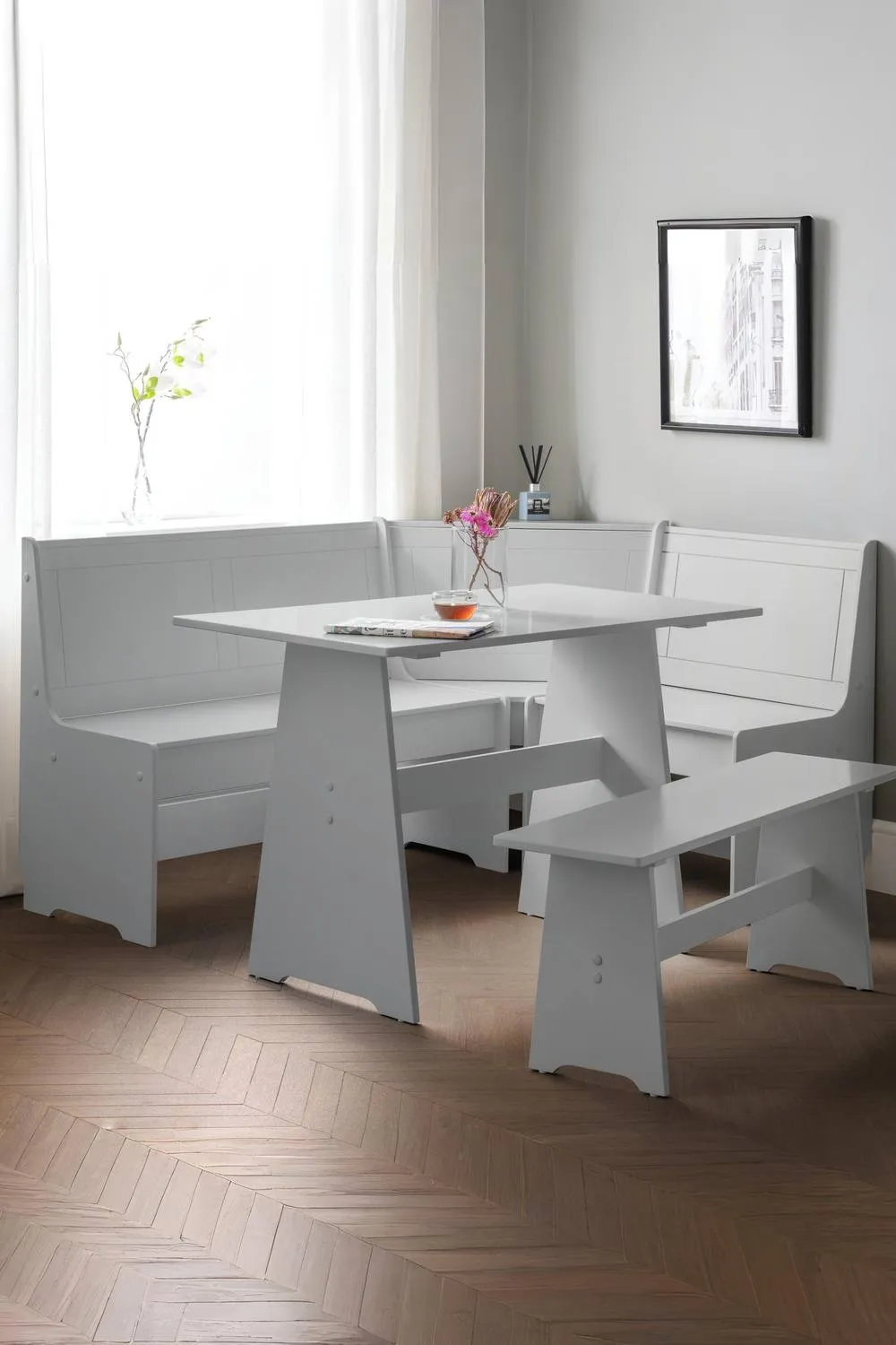 Julian Bowen Newport Corner 5 Seater Dining Set with Storage Bench in Grey