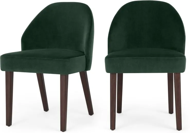 Set of 2 Alec Dining Chairs, Pine Green Velvet and Dark Stain