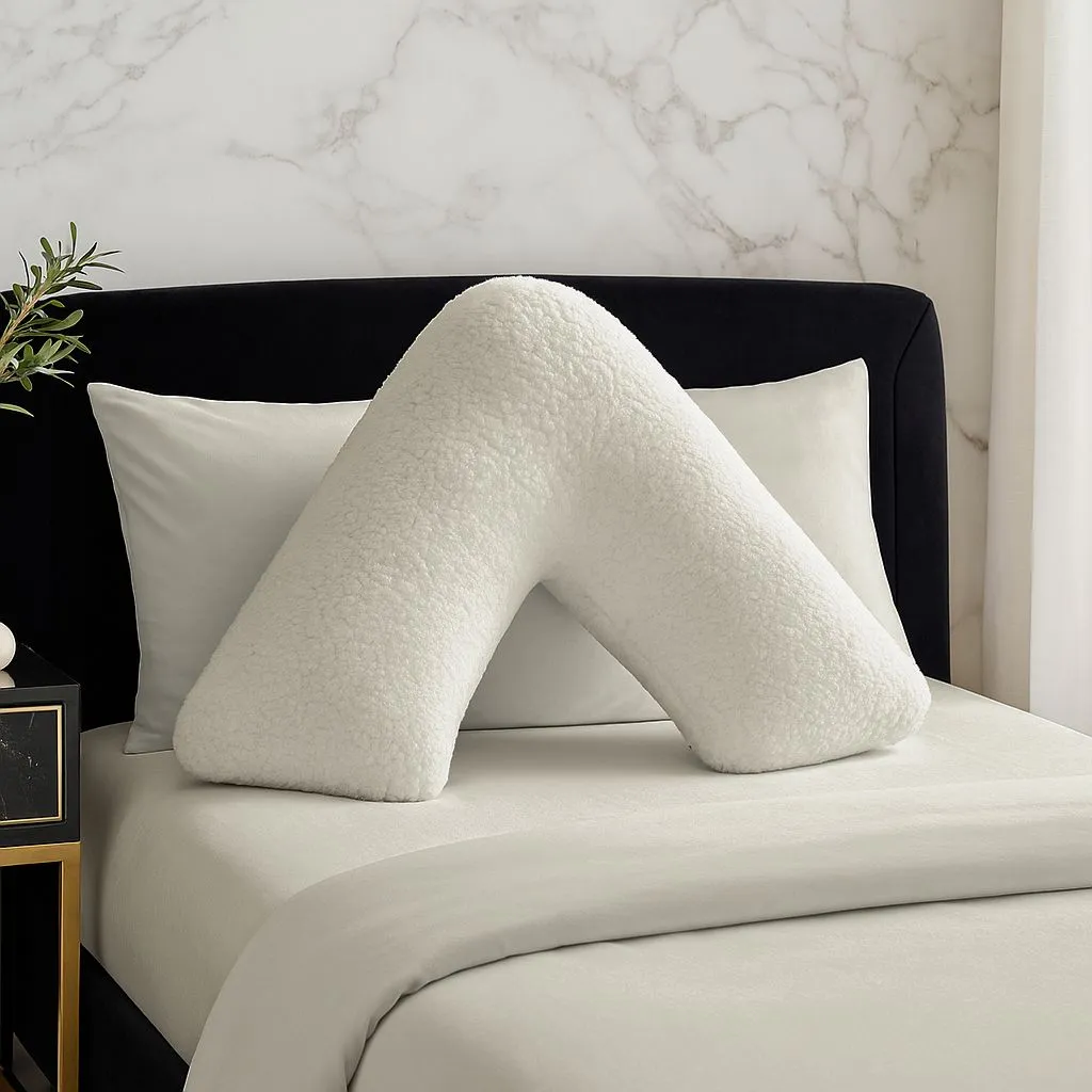 Snug City Teddy Bear Fleece Super Soft Cosy V Shape Pillowcase in Cream