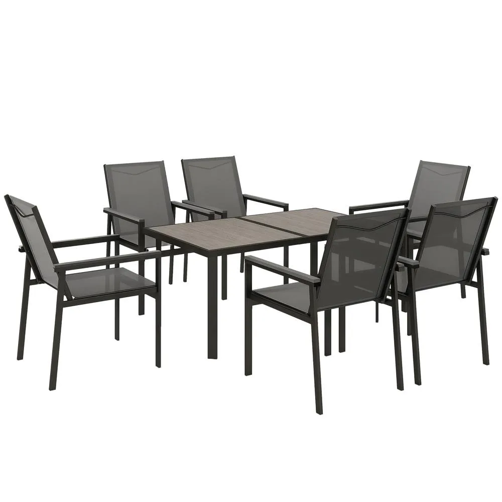 OUTSUNNY 7 Pieces Outdoor Dining Table & 6 Armchairs, Garden Dining Set, Grey 2