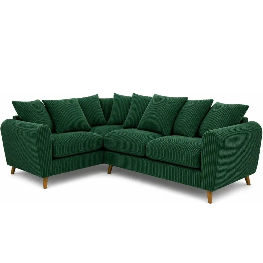 Bliss Furniture Harlow Jumbo Cord Left Hand Dual Arm Corner Sofa, Modern Design Green